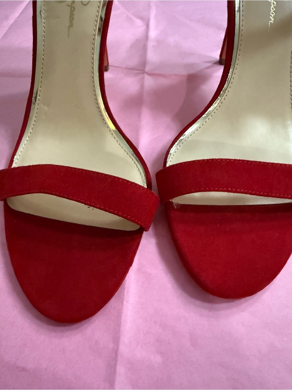 Jessica Simpson Red Pearl-Embellished Ankle-Strap Heels - Picture 2 of 5